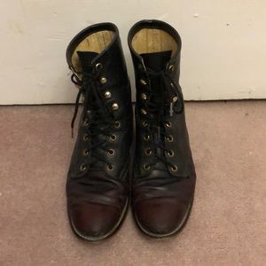Black and burgundy genuine leather vintage boots
